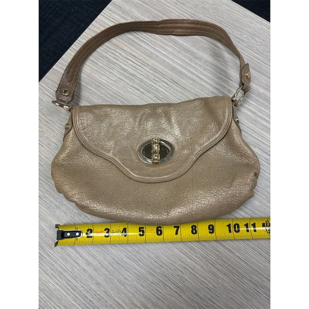 Elaine Turner Shoulder Bag Womens Medium Metallic Taupe Turnlock